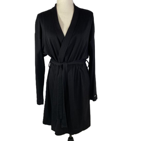 Calvin Klein Cotton Jersey Bathrobe Size M/L Black Mini Long Sleeves Tie Front - Picture 1 of 7